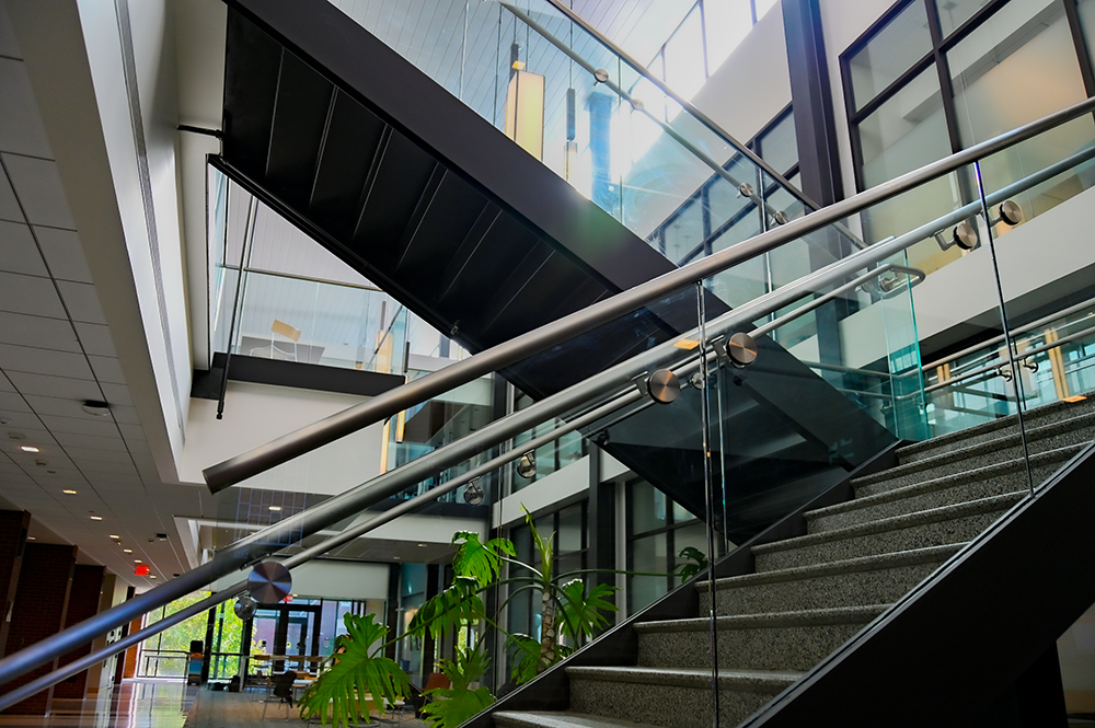 Close up of handrails in the St. George Science Building